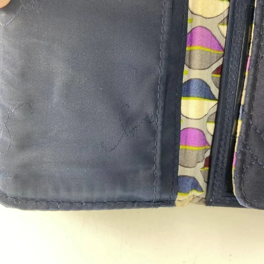 Vera Bradley Blue Quilted Trifold Card Holder Snap Wallet